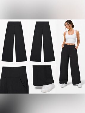 Lululemon Wide Leg Pants Black High Rise Palazzo | Athleisure Chic- Size 6